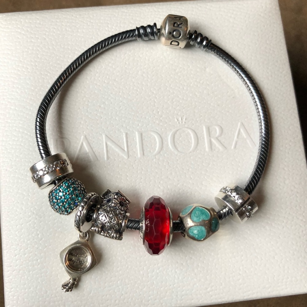 Pandora Oxidized Bracelet with 7 Pandora Charms